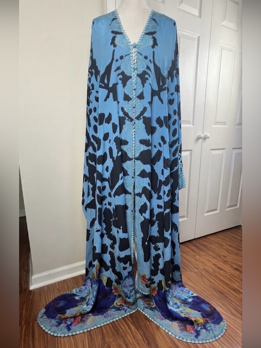Sai Sankoh Blue Jezebel Goddess Kaftan 100% Silk NWT